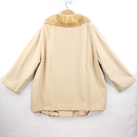 Vintage 60s 100% Cashmere Women's Tan Winter Coat Fur Jacket - Picture 9 of 16